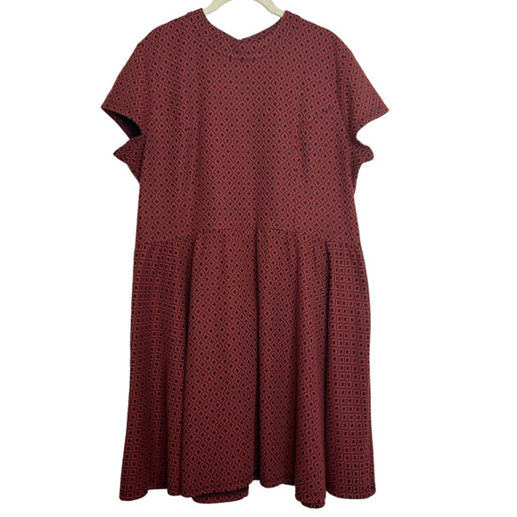 Xhilaration Womens Dress XXL Mock Neck Burnt Orange Patterned Short Sleeve Knee - Picture 1 of 5